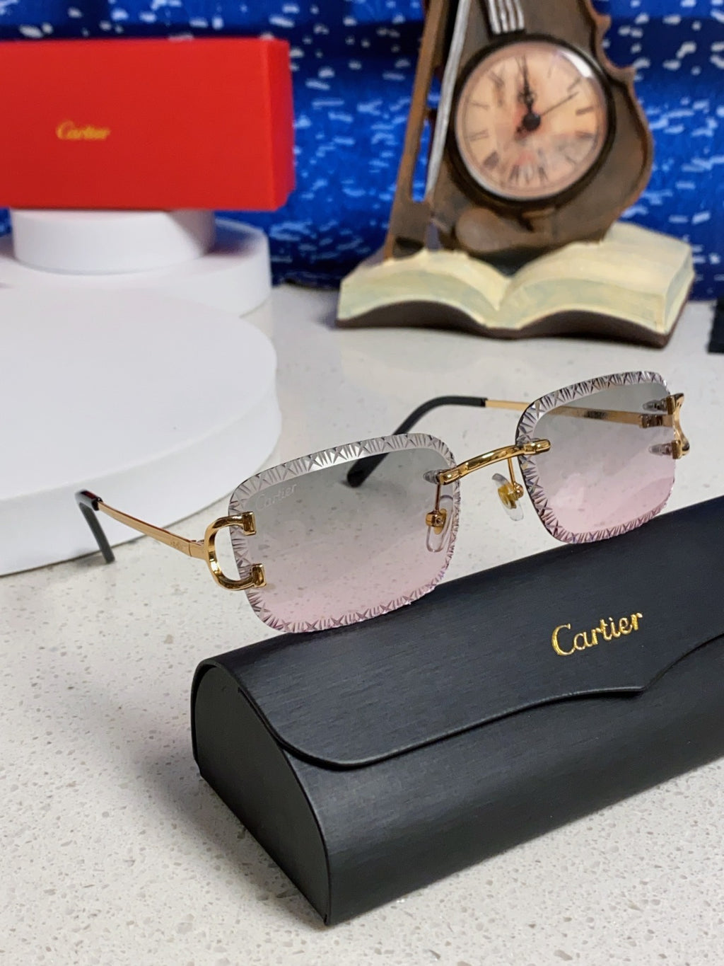 Cartier Metal Square Blue Lens Sunglasses for Men & Women - 998233 - detail image 10