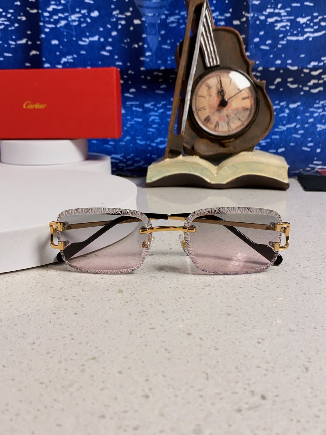 Cartier Metal Square Blue Lens Sunglasses for Men & Women - 998233 - detail image 9