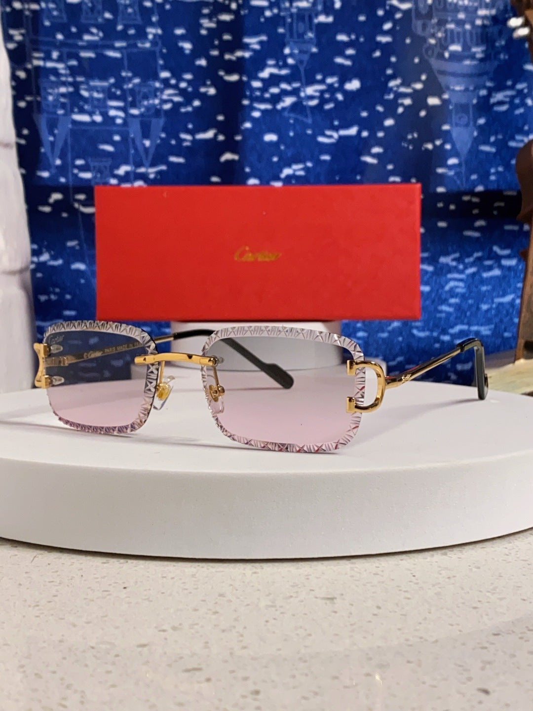Cartier Metal Square Blue Lens Sunglasses for Men & Women - 998233