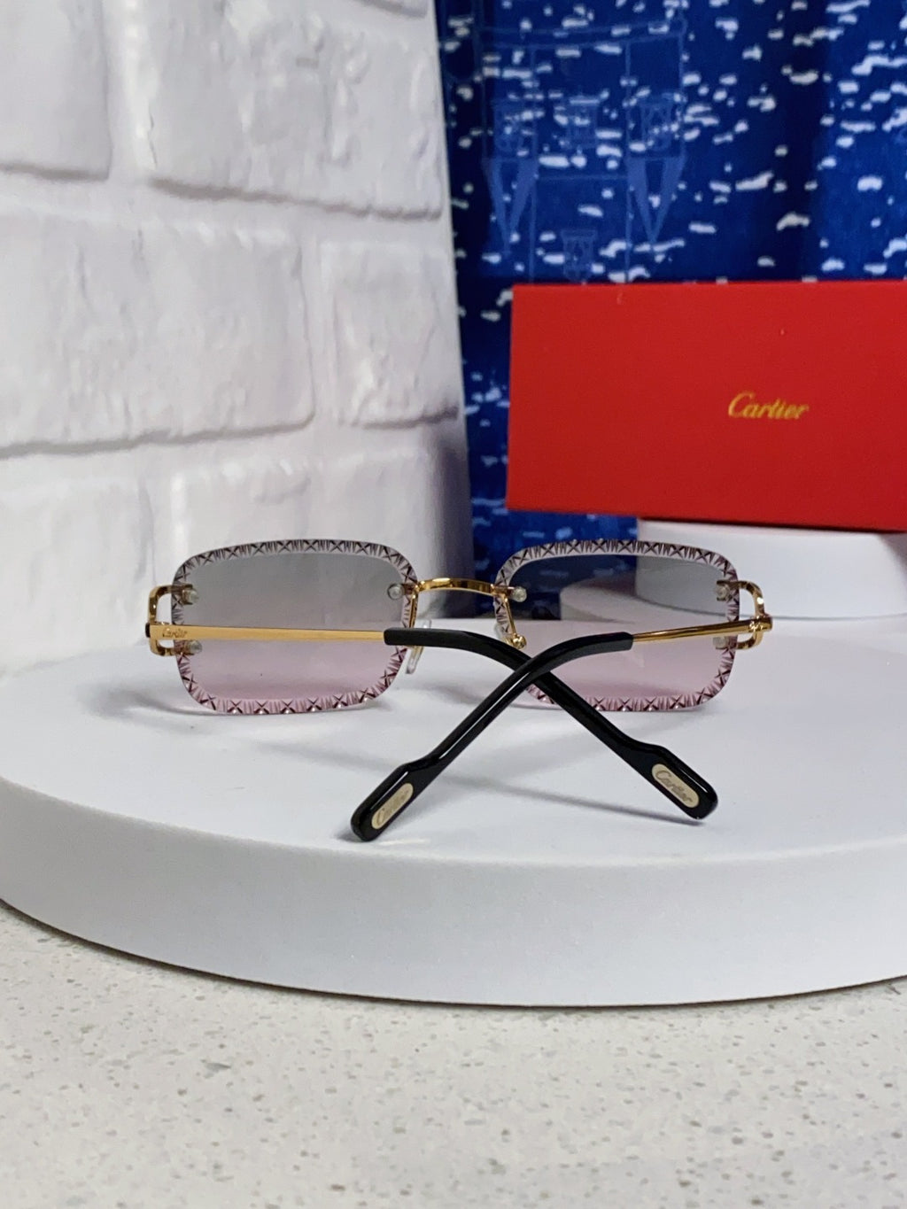 Cartier Metal Square Blue Lens Sunglasses for Men & Women - 998233 - detail image 3