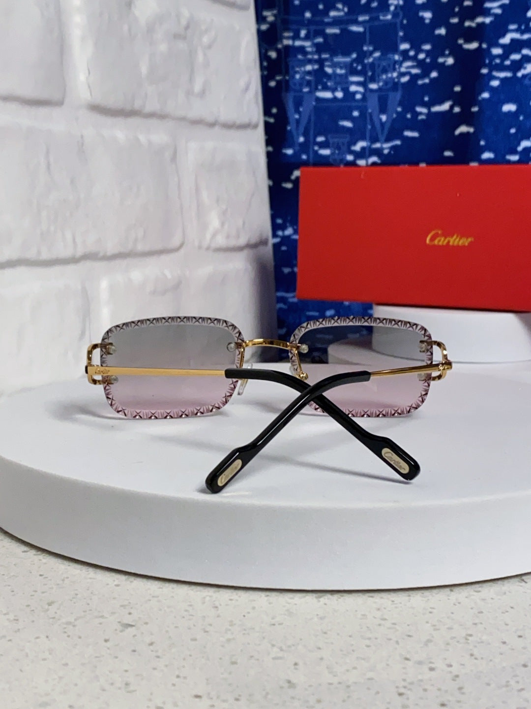 Cartier Metal Square Blue Lens Sunglasses for Men & Women - 432344 - detail image 3
