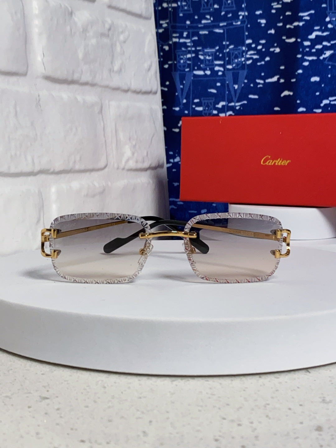Cartier Metal Square Blue Lens Sunglasses for Men & Women - 998234 - detail image 2