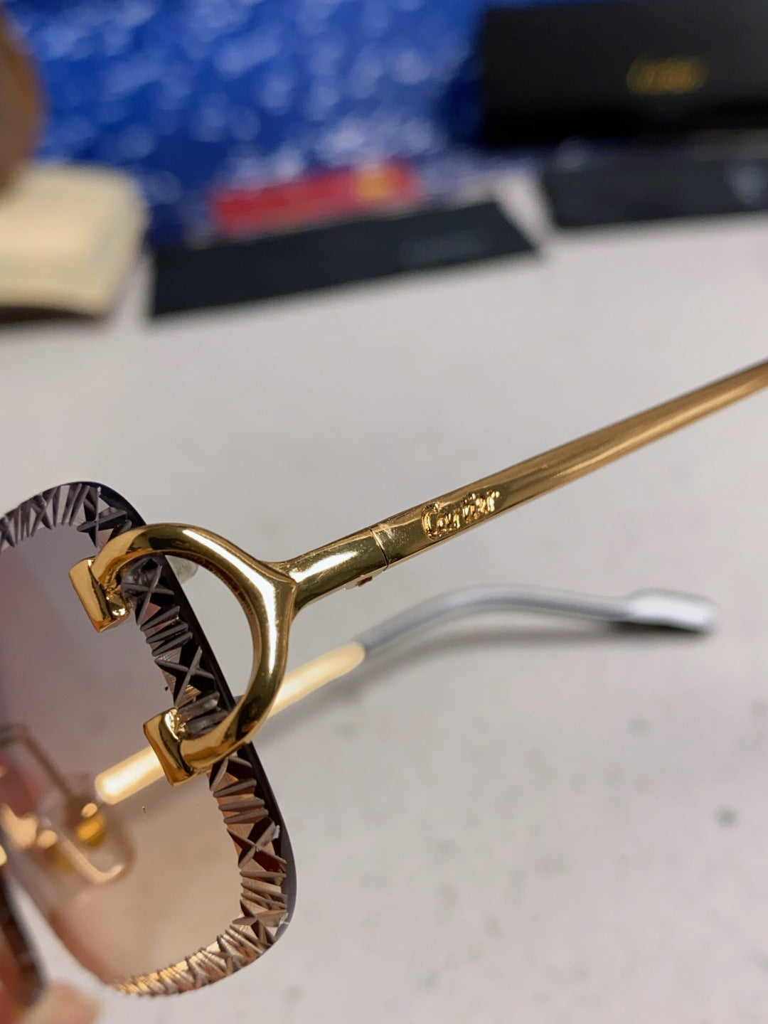 Cartier Metal Square Blue Lens Sunglasses for Men & Women - 432345 - detail image 7