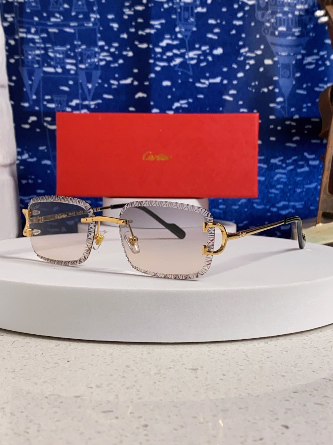Cartier Metal Square Blue Lens Sunglasses for Men & Women - 432345