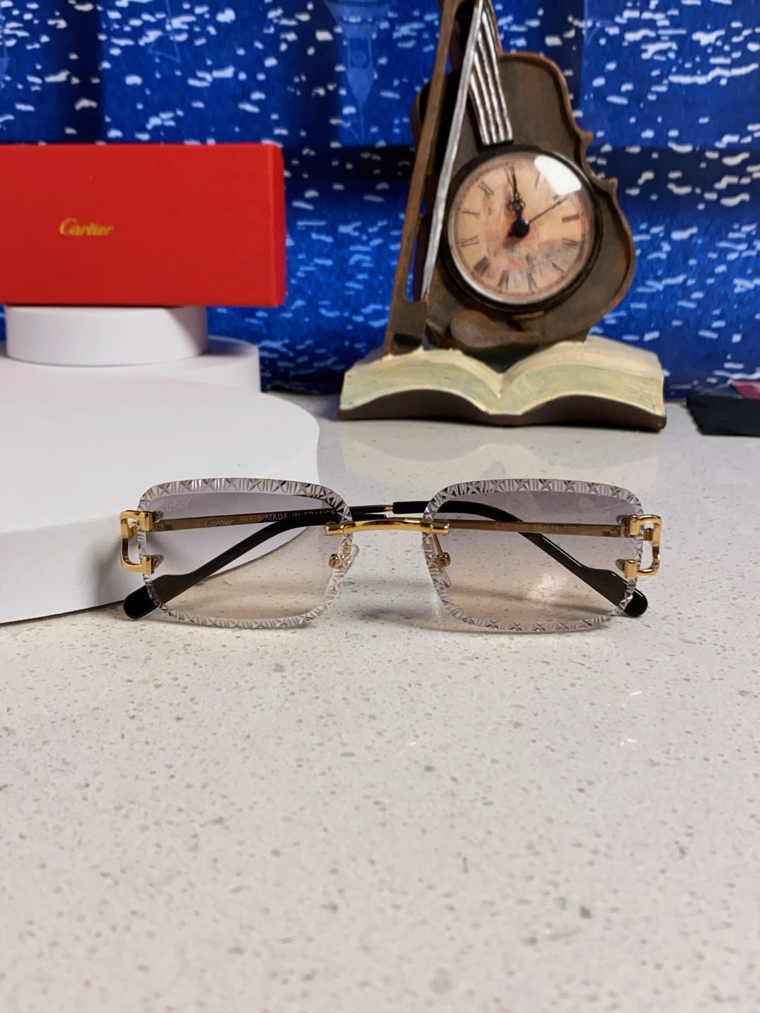 Cartier Metal Square Blue Lens Sunglasses for Men & Women - 998234 - detail image 9