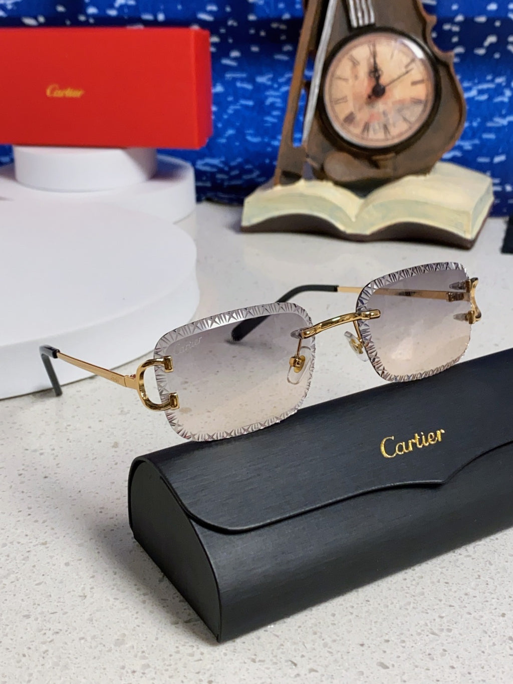 Cartier Metal Square Blue Lens Sunglasses for Men & Women - 998234 - detail image 10