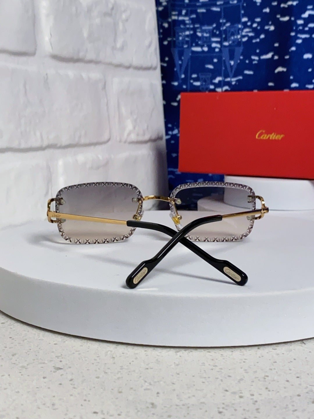 Cartier Metal Square Blue Lens Sunglasses for Men & Women - 998234 - detail image 3