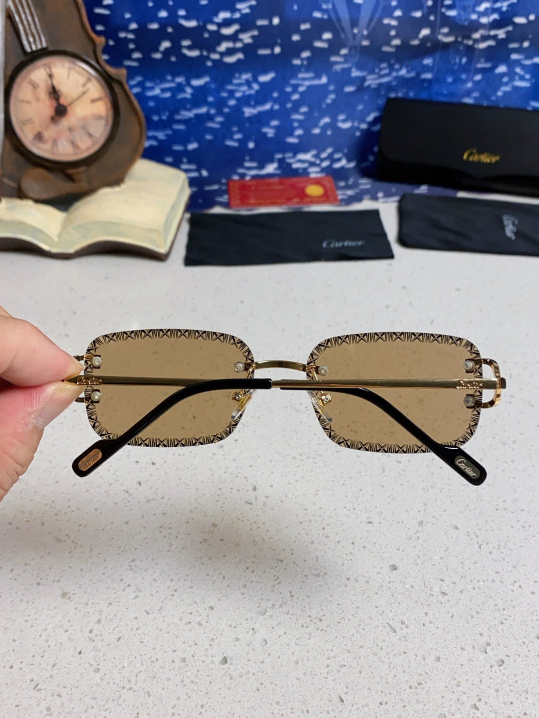 Cartier Metal Square Brown Lens Sunglasses for Men & Women - 998235 - detail image 5