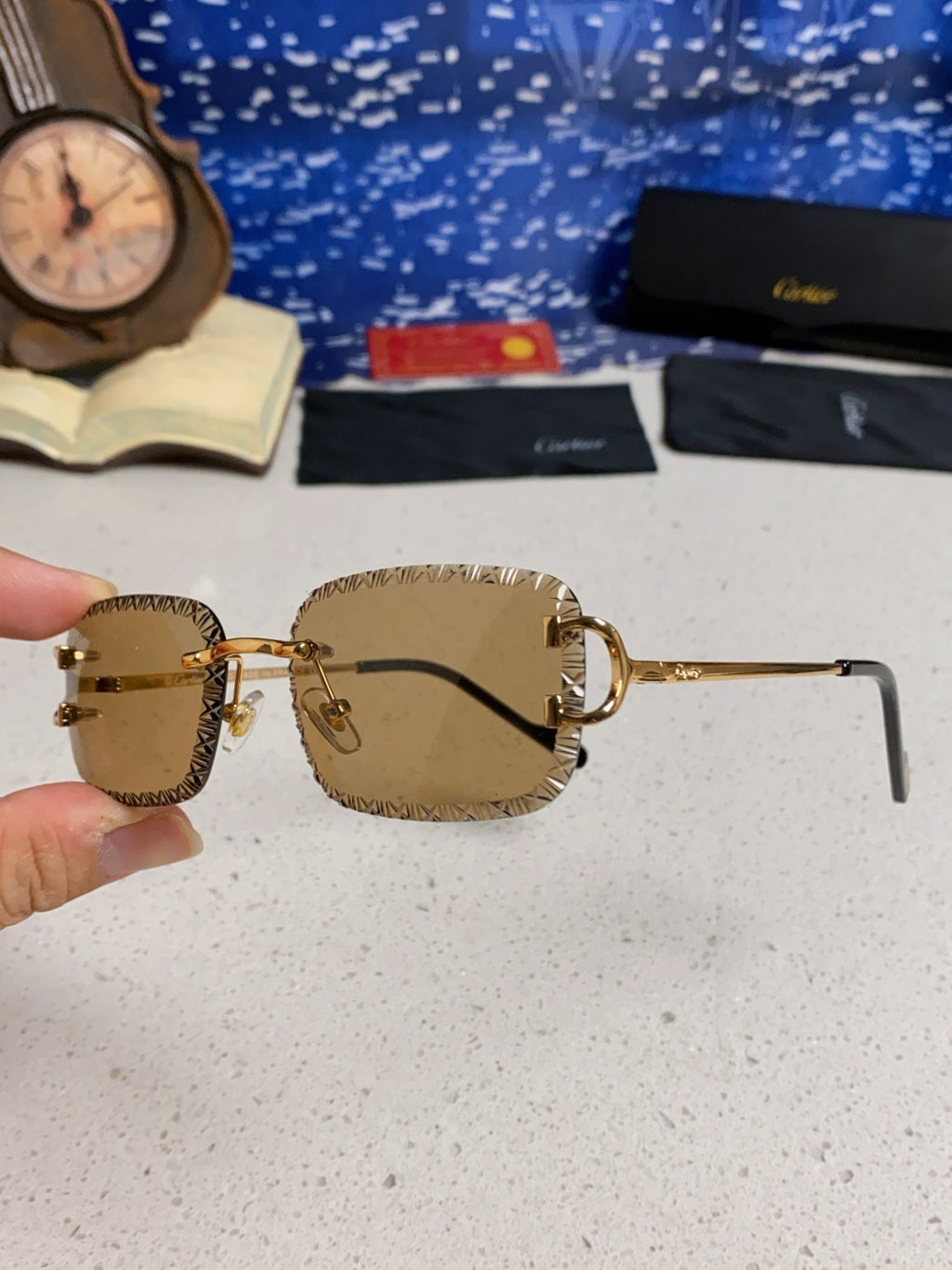 Cartier Metal Square Brown Lens Sunglasses for Men & Women - 998235 - detail image 6