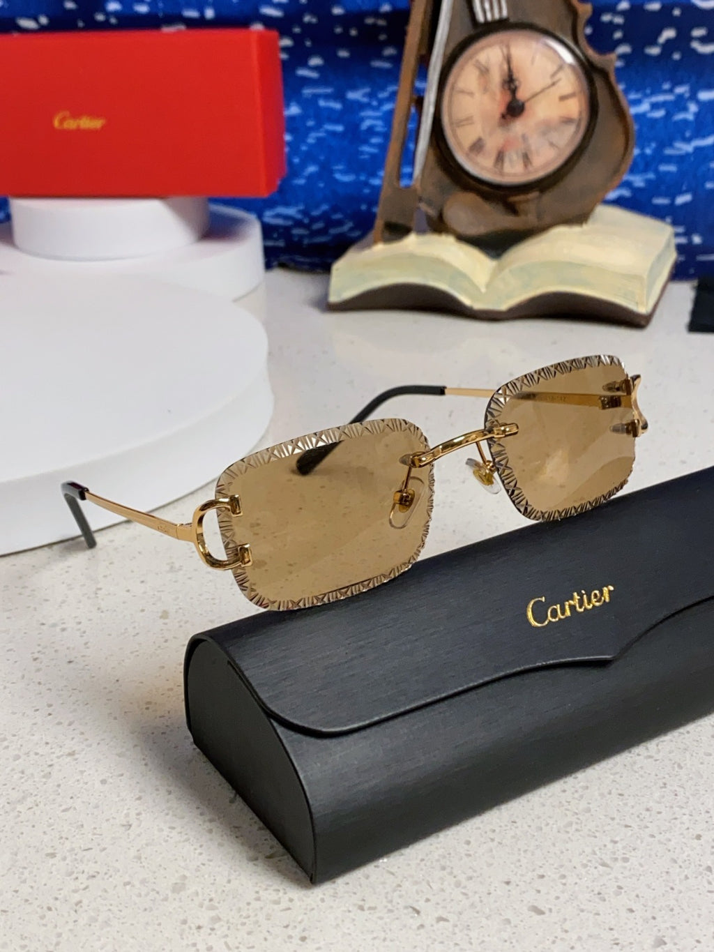 Cartier Metal Square Brown Lens Sunglasses for Men & Women - 432346 - detail image 10