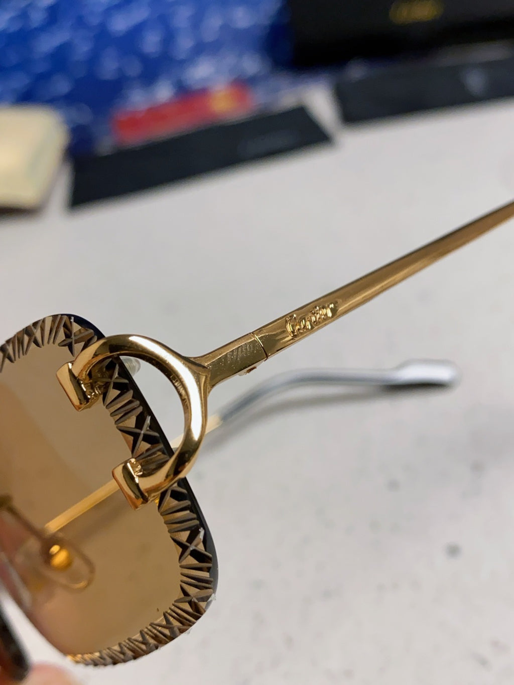 Cartier Metal Square Brown Lens Sunglasses for Men & Women - 998235 - detail image 7