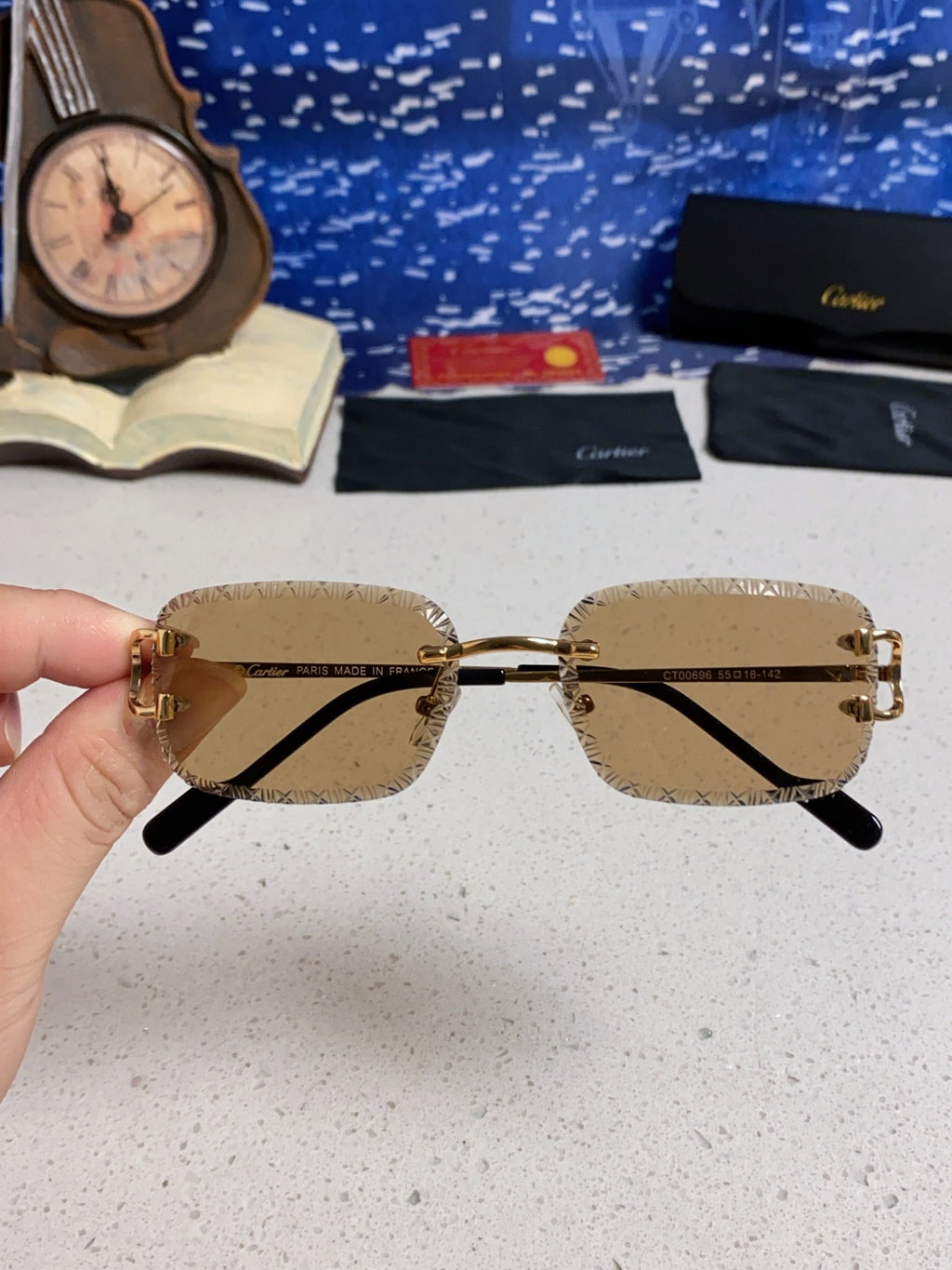 Cartier Metal Square Brown Lens Sunglasses for Men & Women - 998235 - detail image 4