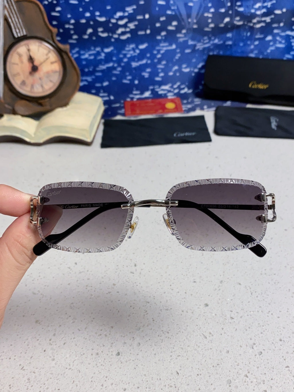Cartier Metal Square Silver Lens Sunglasses for Men & Women - 998236 - detail image 4