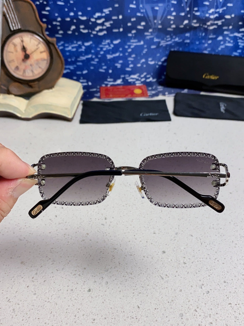 Cartier Metal Square Silver Lens Sunglasses for Men & Women - detail image 5