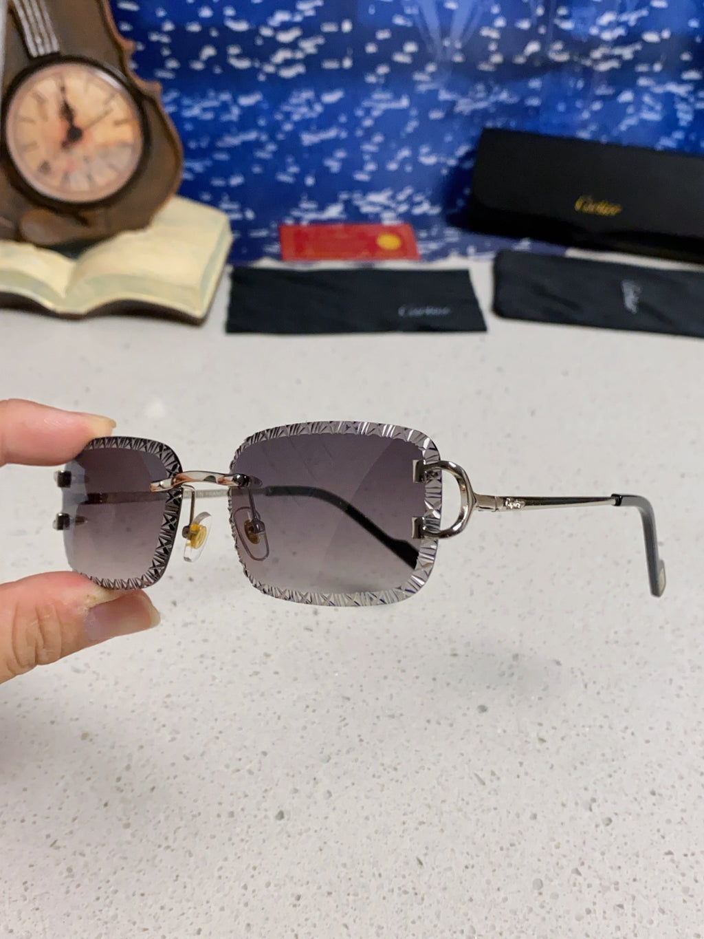Cartier Metal Square Silver Lens Sunglasses for Men & Women - 432347 - detail image 6