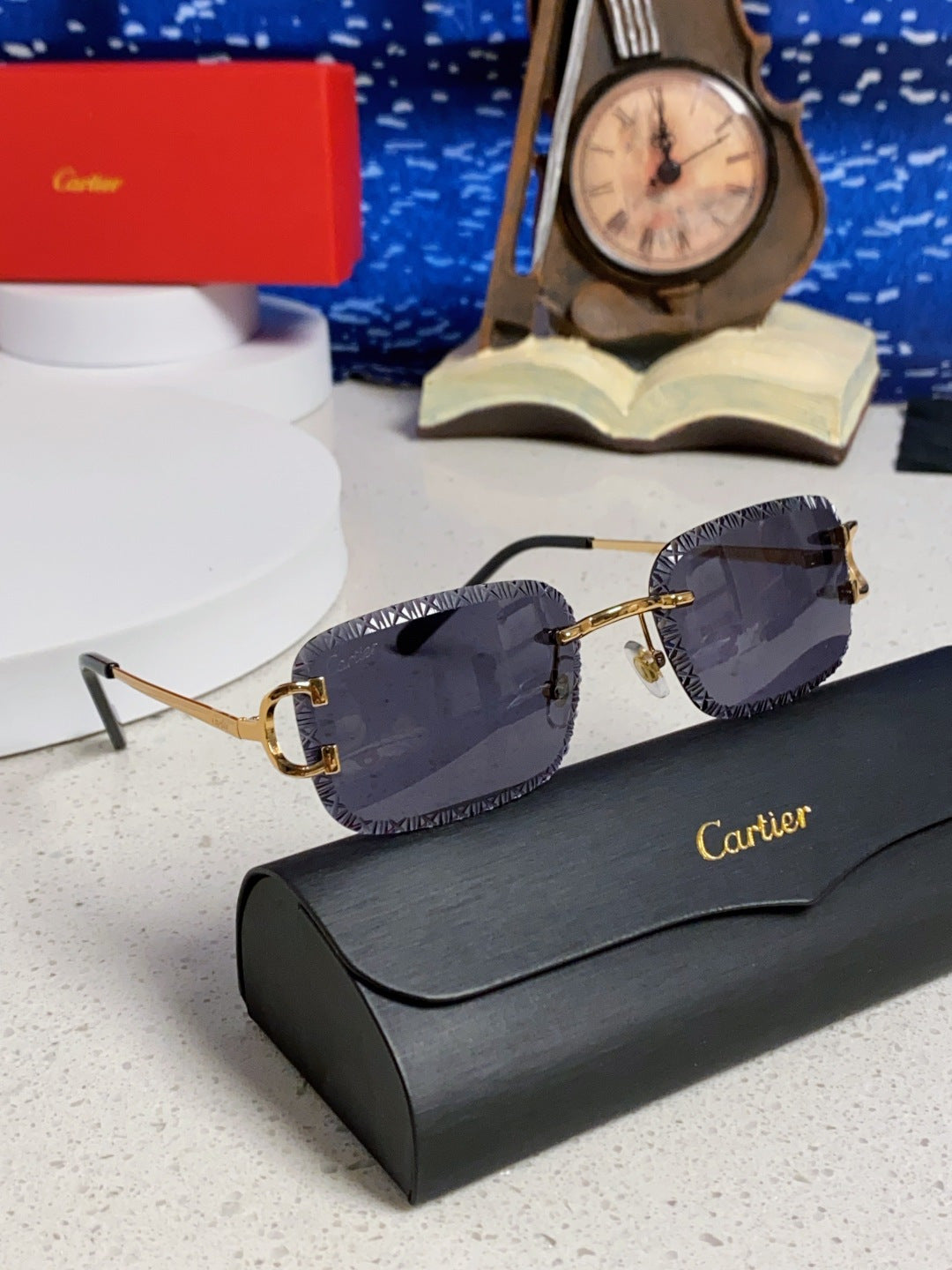Cartier Metal Square Black Lens Sunglasses for Men & Women - detail image 10
