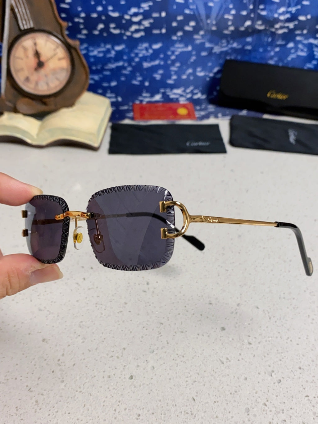 Cartier Metal Square Black Lens Sunglasses for Men & Women - 998237 - detail image 6