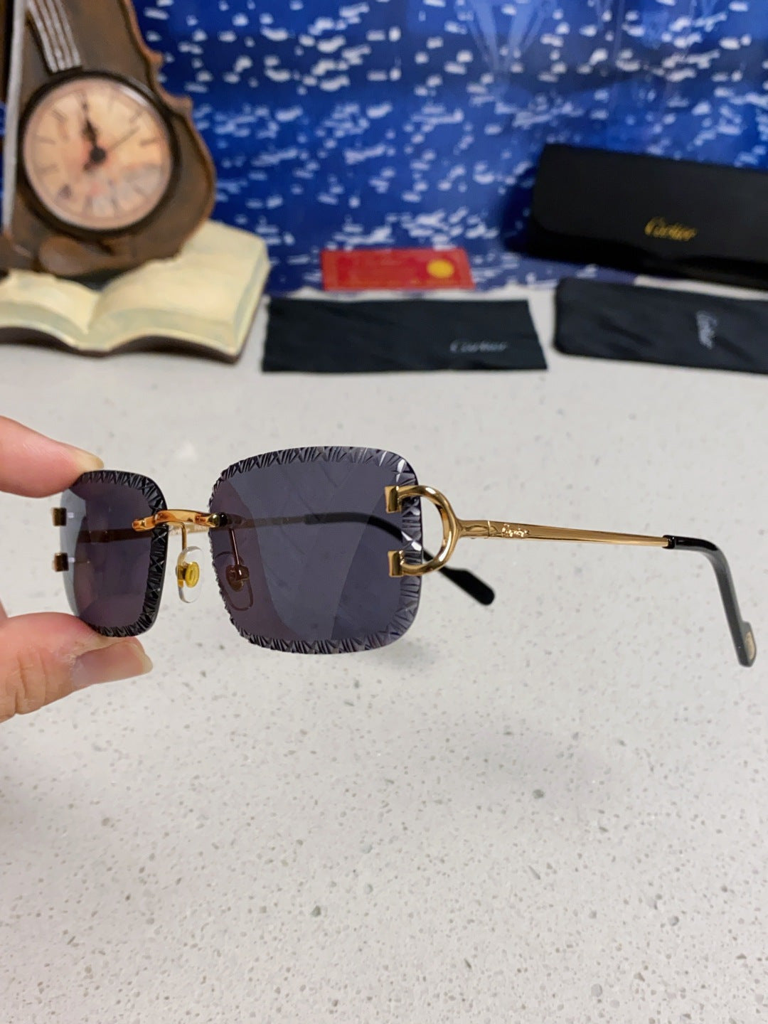Cartier Metal Square Black Lens Sunglasses for Men & Women - 998237 - detail image 6