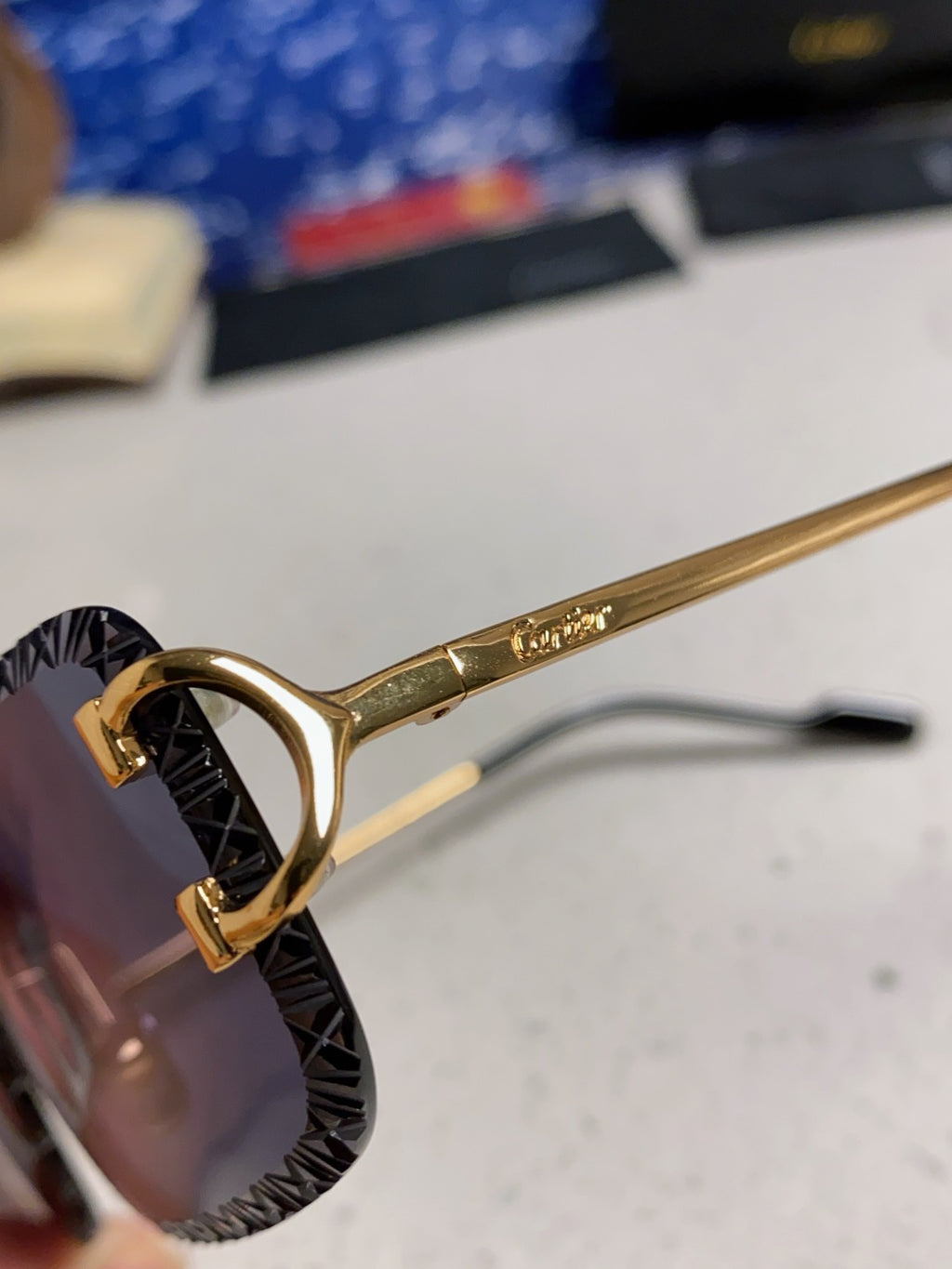 Cartier Metal Square Black Lens Sunglasses for Men & Women - 998237 - detail image 7