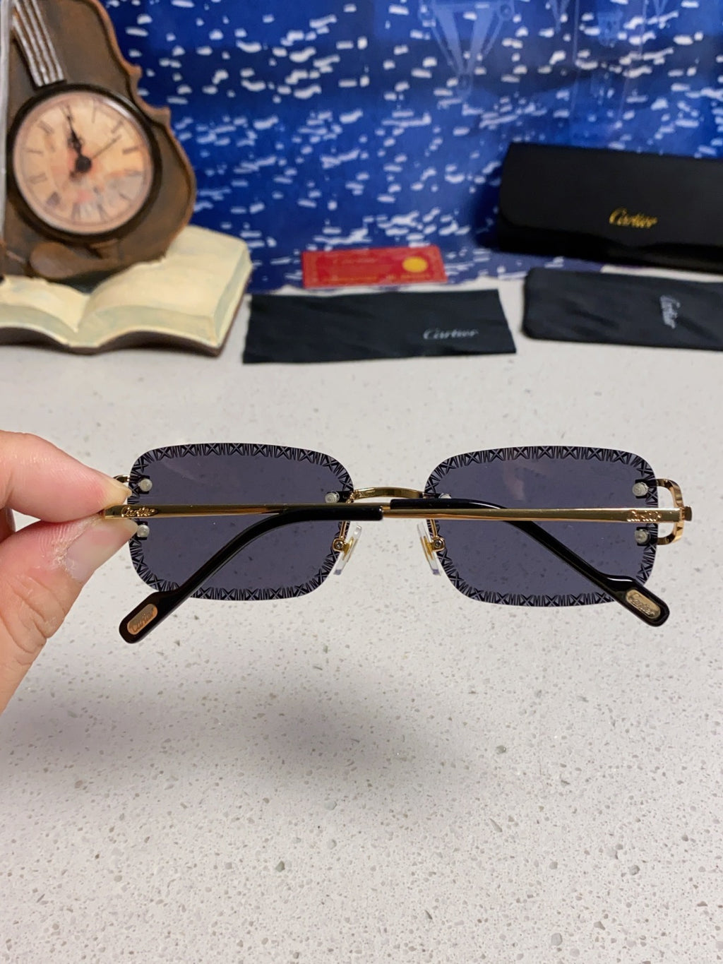Cartier Metal Square Black Lens Sunglasses for Men & Women - 432348 - detail image 5