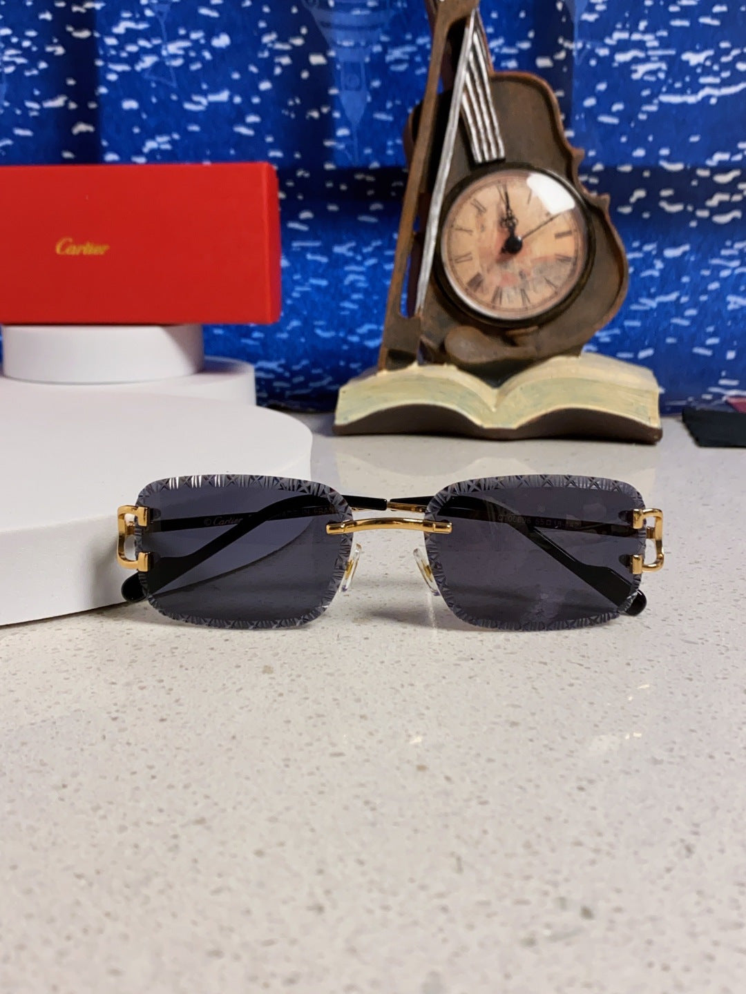 Cartier Metal Square Black Lens Sunglasses for Men & Women - 998237 - detail image 9