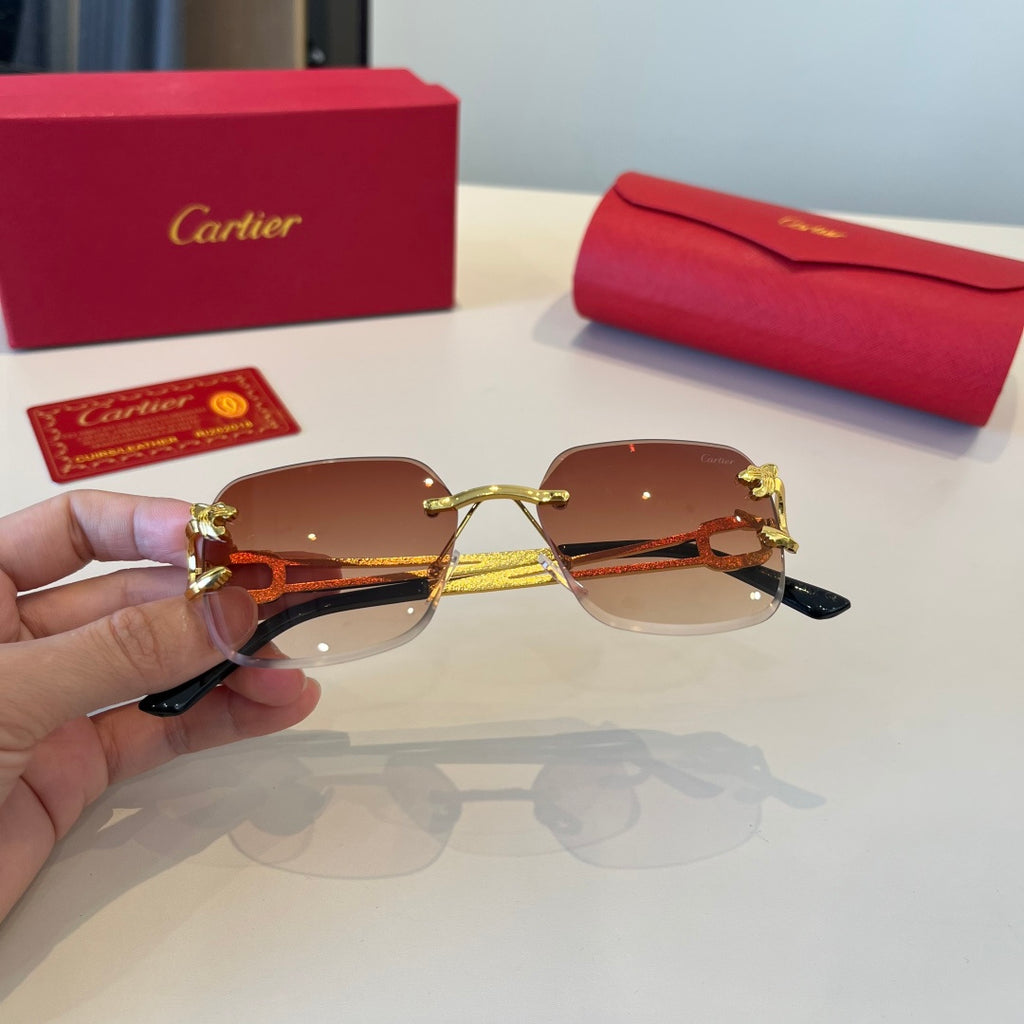 Cartier Lightweight Metal Rimless Red Lens Sunglasses for Men & Women - 998259 - detail image 7