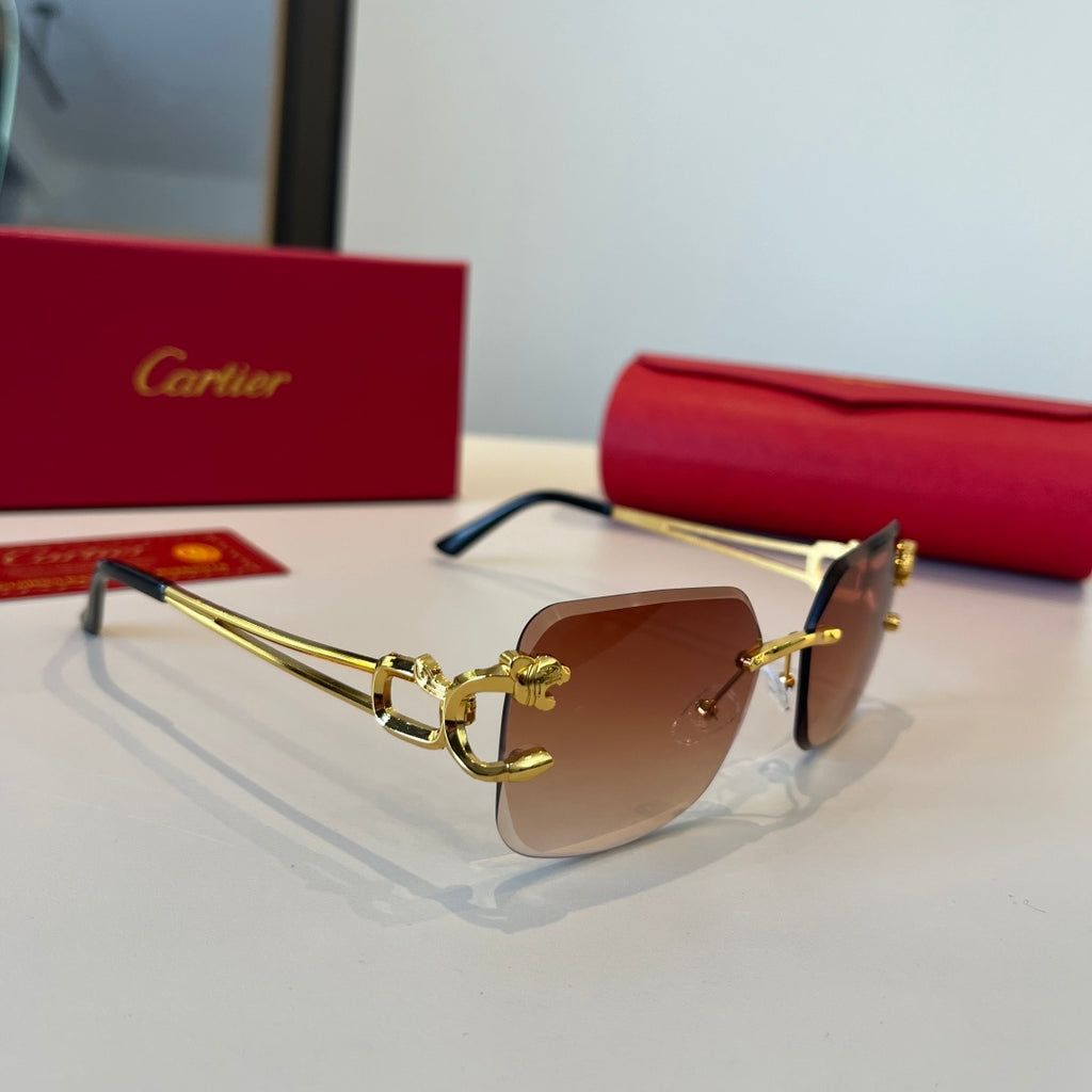 Cartier Lightweight Metal Rimless Red Lens Sunglasses for Men & Women - 998259