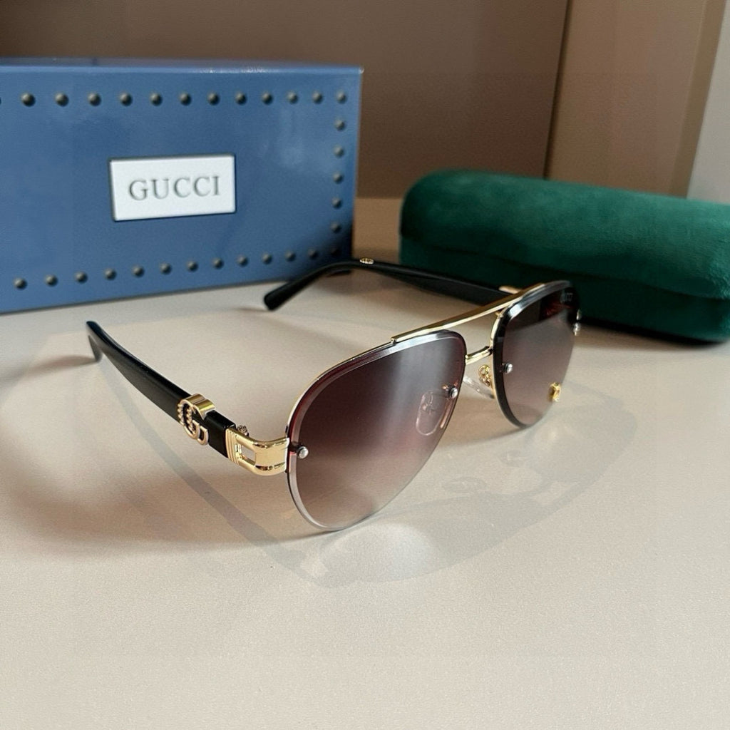 Gucci Metal Aviator Brown Lens Sunglasses for Men & Women - 464975