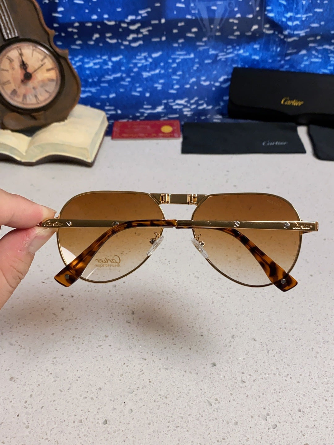Cartier Folding Fashion Brown Lens Sunglasses for Men & Women - detail image 5