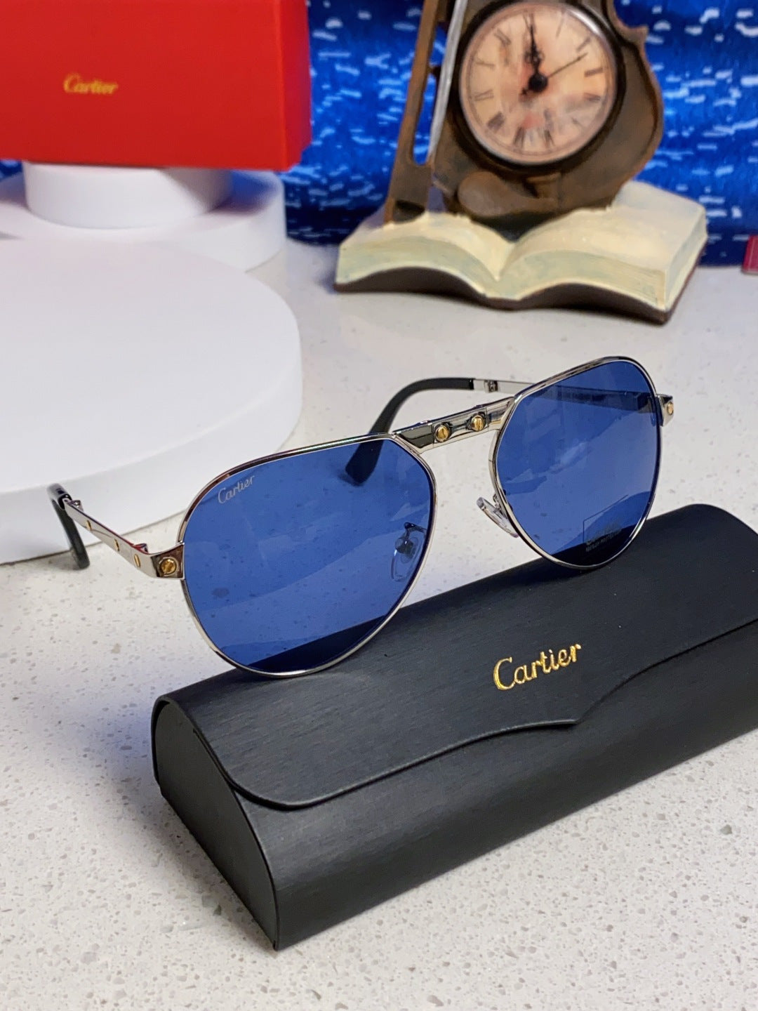 Cartier Folding Fashion Blue Lens Sunglasses for Men & Women - 382821 - detail image 10