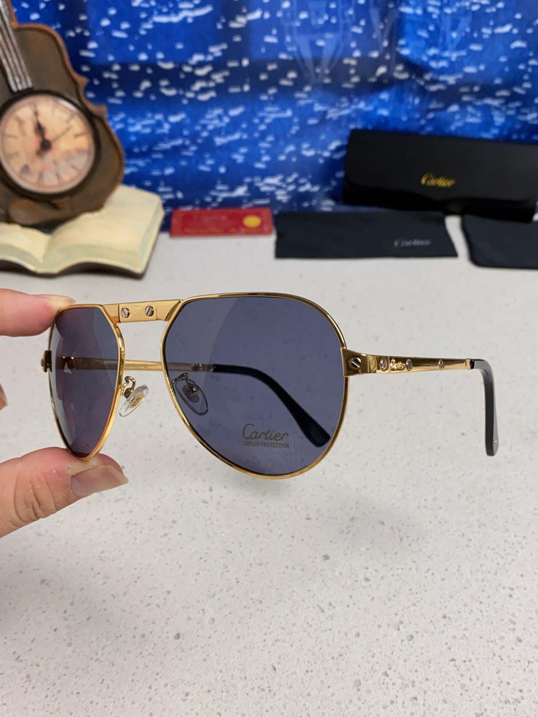 Cartier Folding Fashion Blue Lens Sunglasses for Men & Women - detail image 6