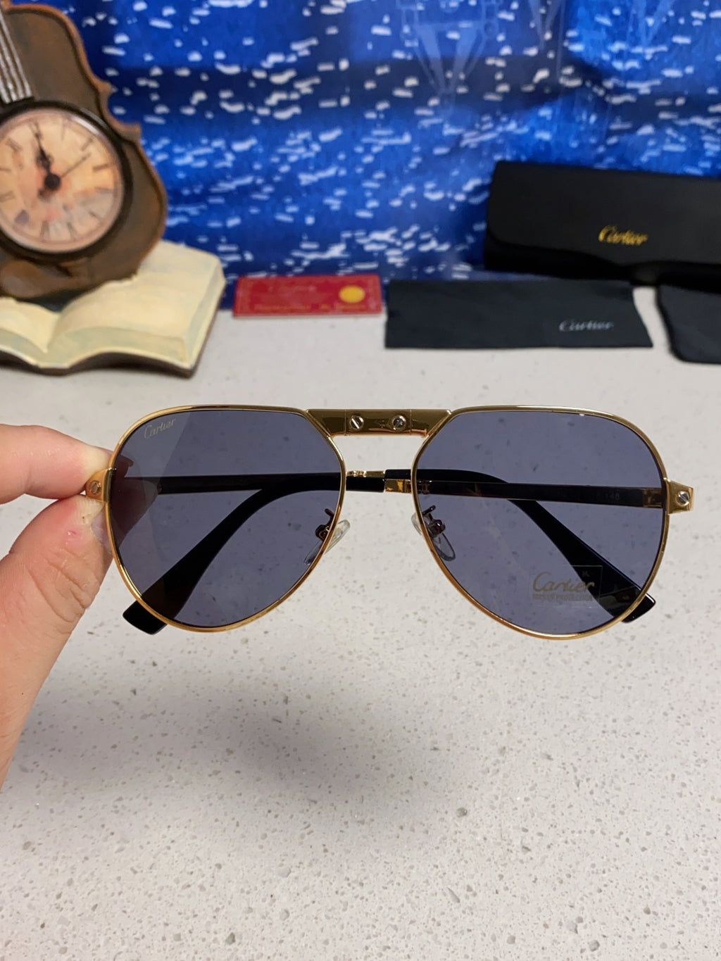 Cartier Folding Fashion Blue Lens Sunglasses for Men & Women - detail image 4