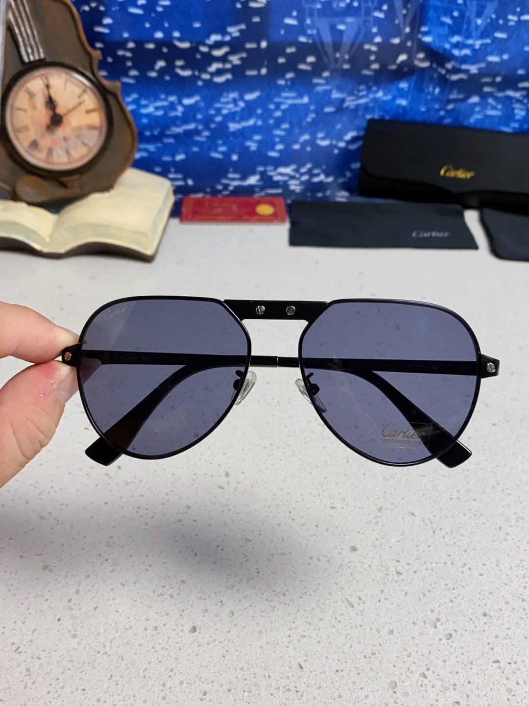 Cartier Folding Fashion Gray Lens Sunglasses for Men & Women - detail image 4