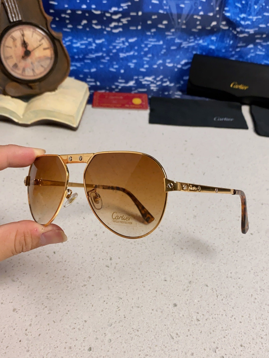 Cartier Folding Fashion Brown Lens Sunglasses for Men & Women - detail image 6