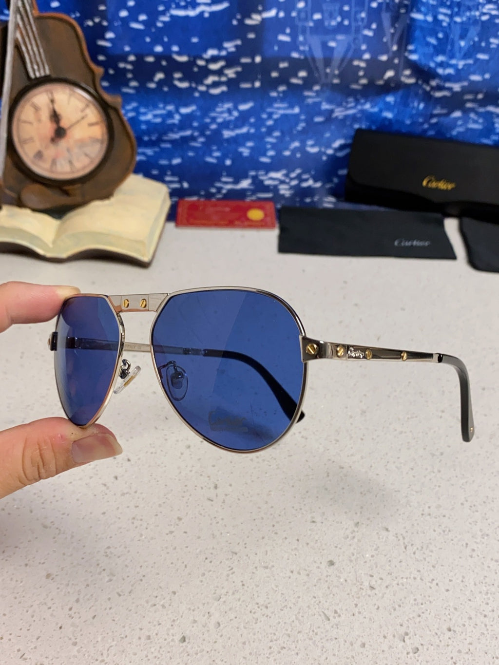 Cartier Folding Fashion Blue Lens Sunglasses for Men & Women - 382821 - detail image 6