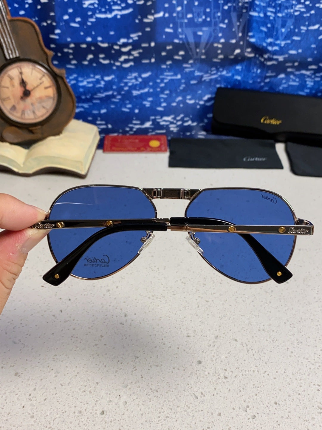 Cartier Folding Fashion Blue Lens Sunglasses for Men & Women - 382821 - detail image 5