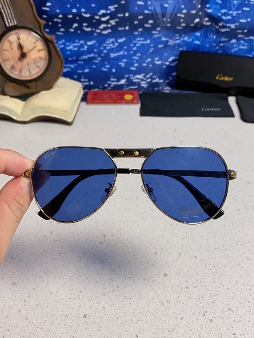 Cartier Folding Fashion Blue Lens Sunglasses for Men & Women - 382821 - detail image 4