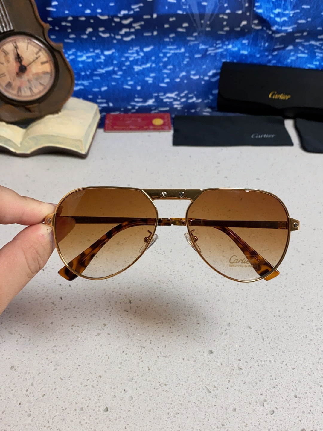Cartier Folding Fashion Brown Lens Sunglasses for Men & Women - detail image 4