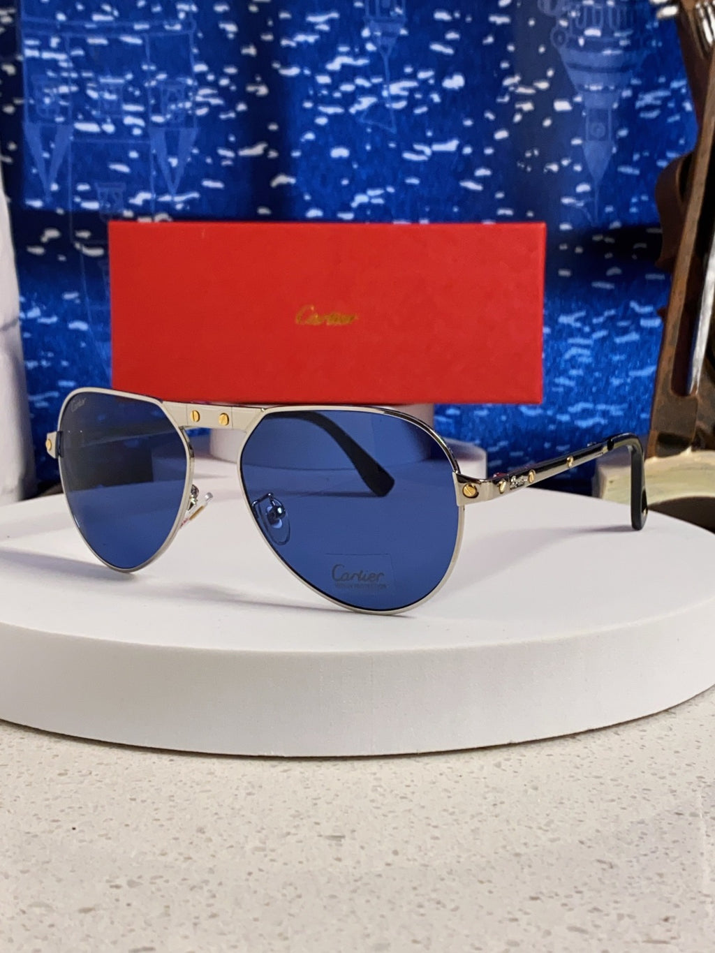 Cartier Folding Fashion Blue Lens Sunglasses for Men & Women - 382821