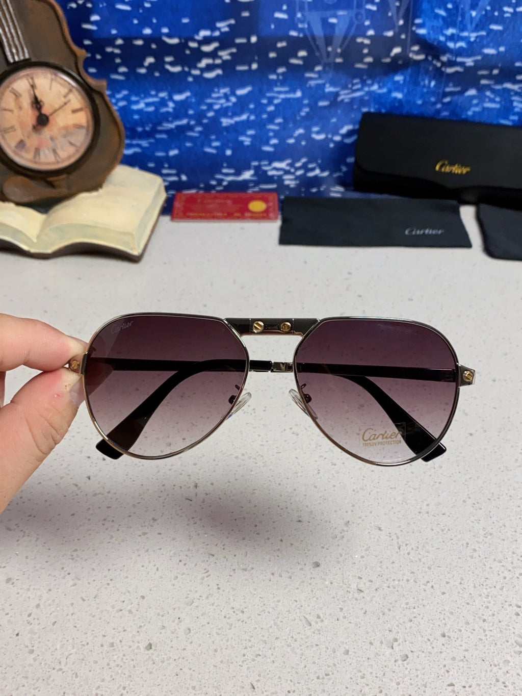 Cartier Folding Fashion Red Lens Sunglasses for Men & Women - detail image 4