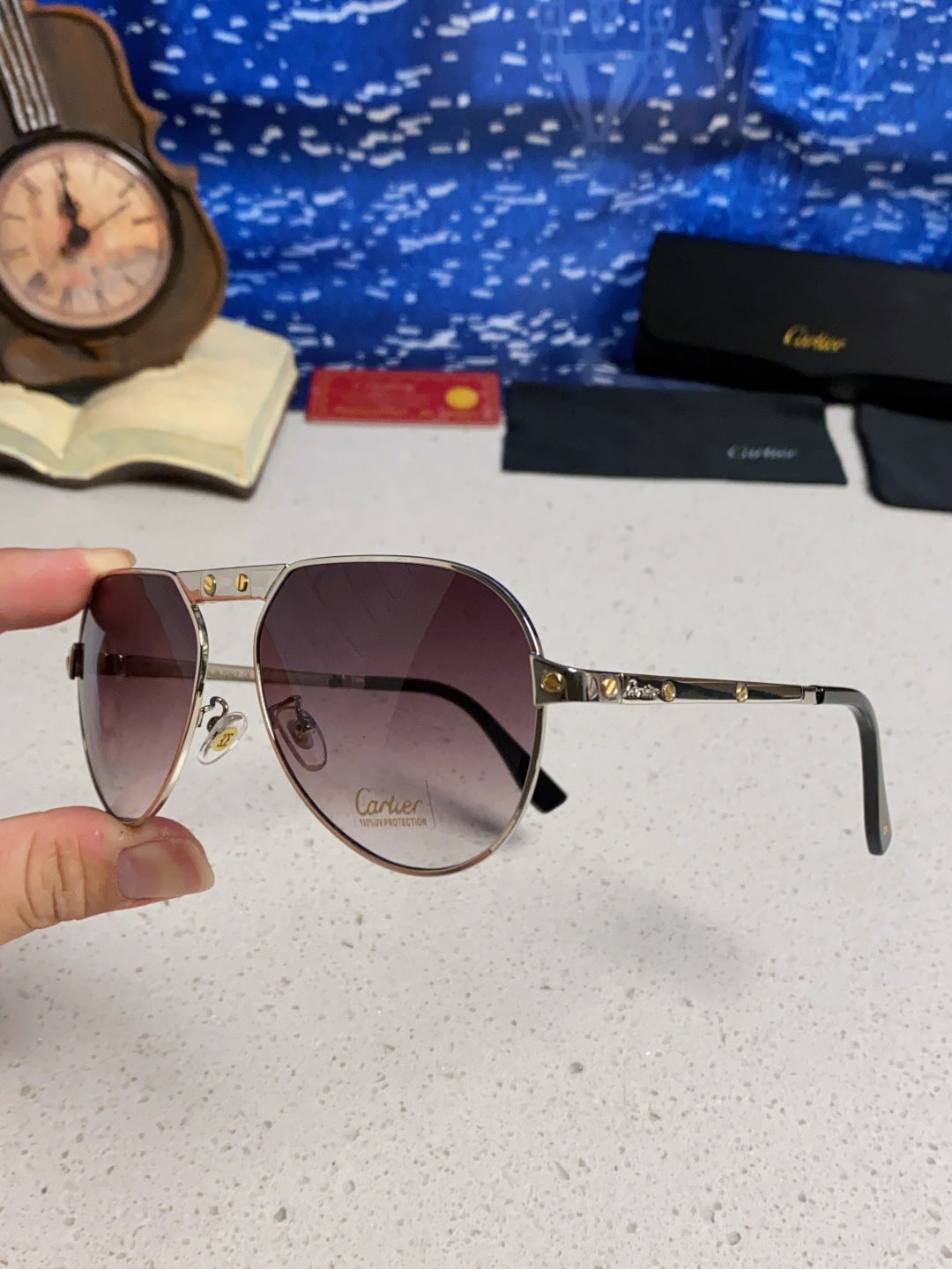 Cartier Folding Fashion Red Lens Sunglasses for Men & Women - detail image 6