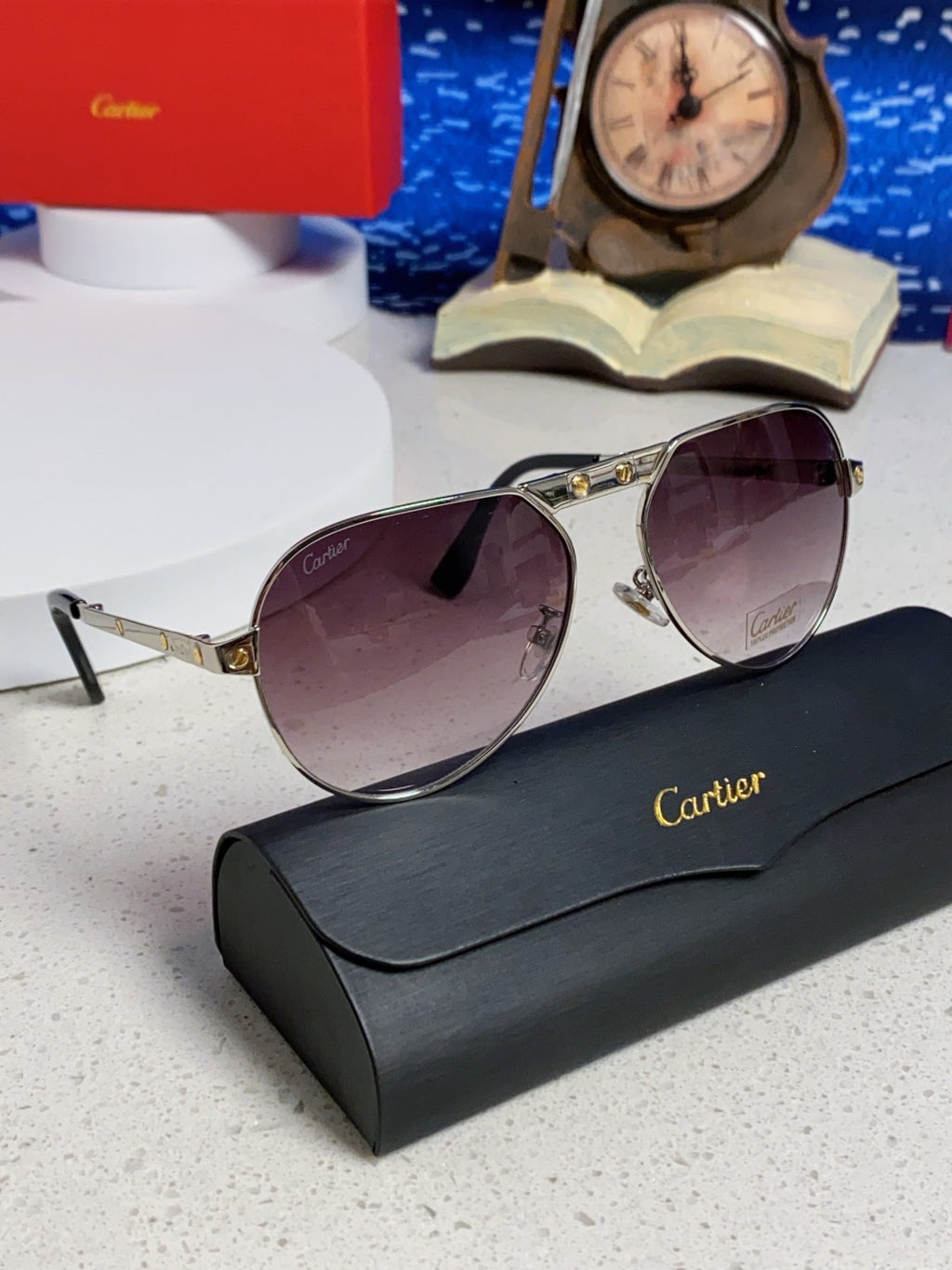 Cartier Folding Fashion Red Lens Sunglasses for Men & Women - detail image 10
