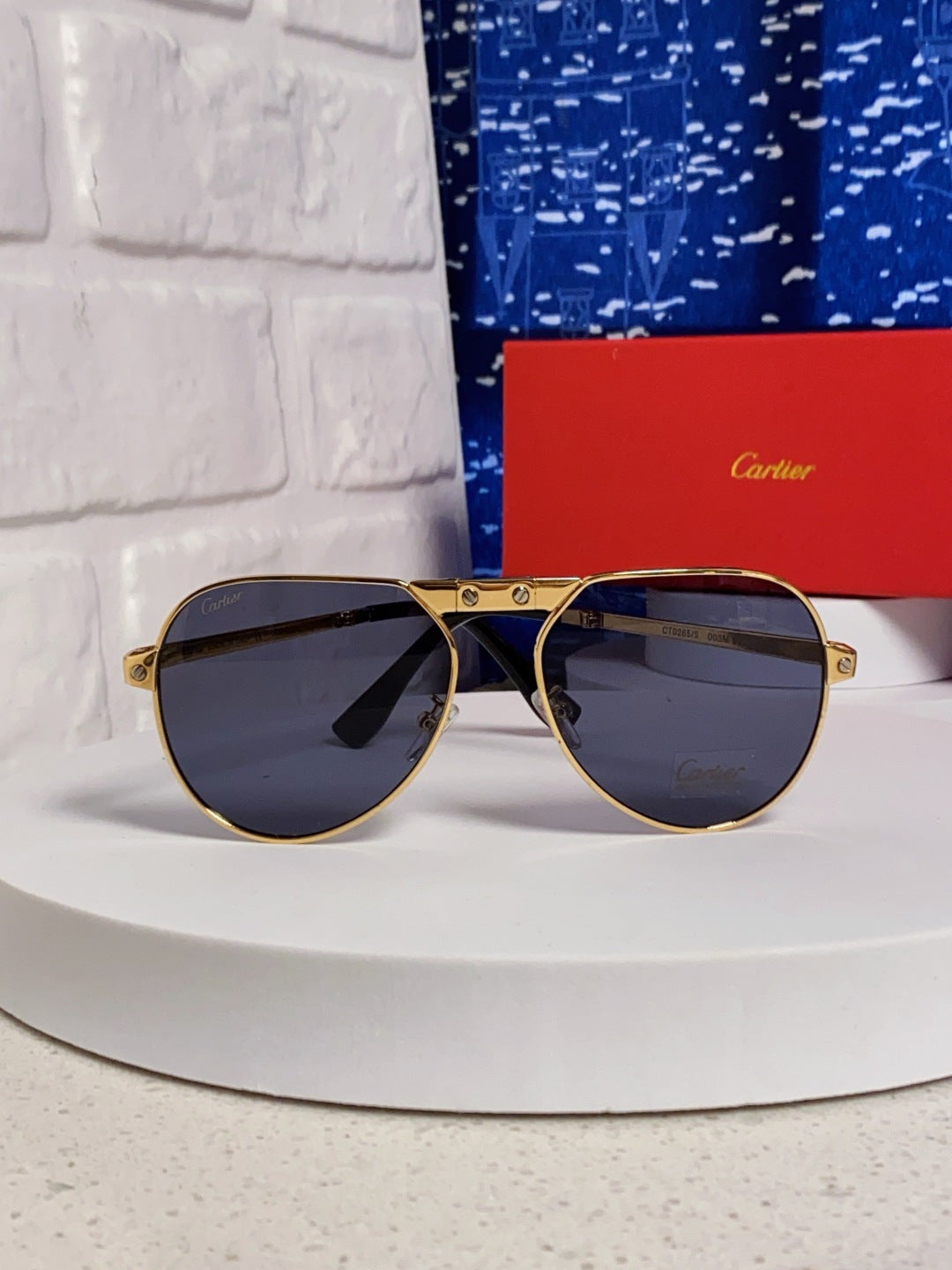 Cartier Folding Fashion Blue Lens Sunglasses for Men & Women - detail image 2