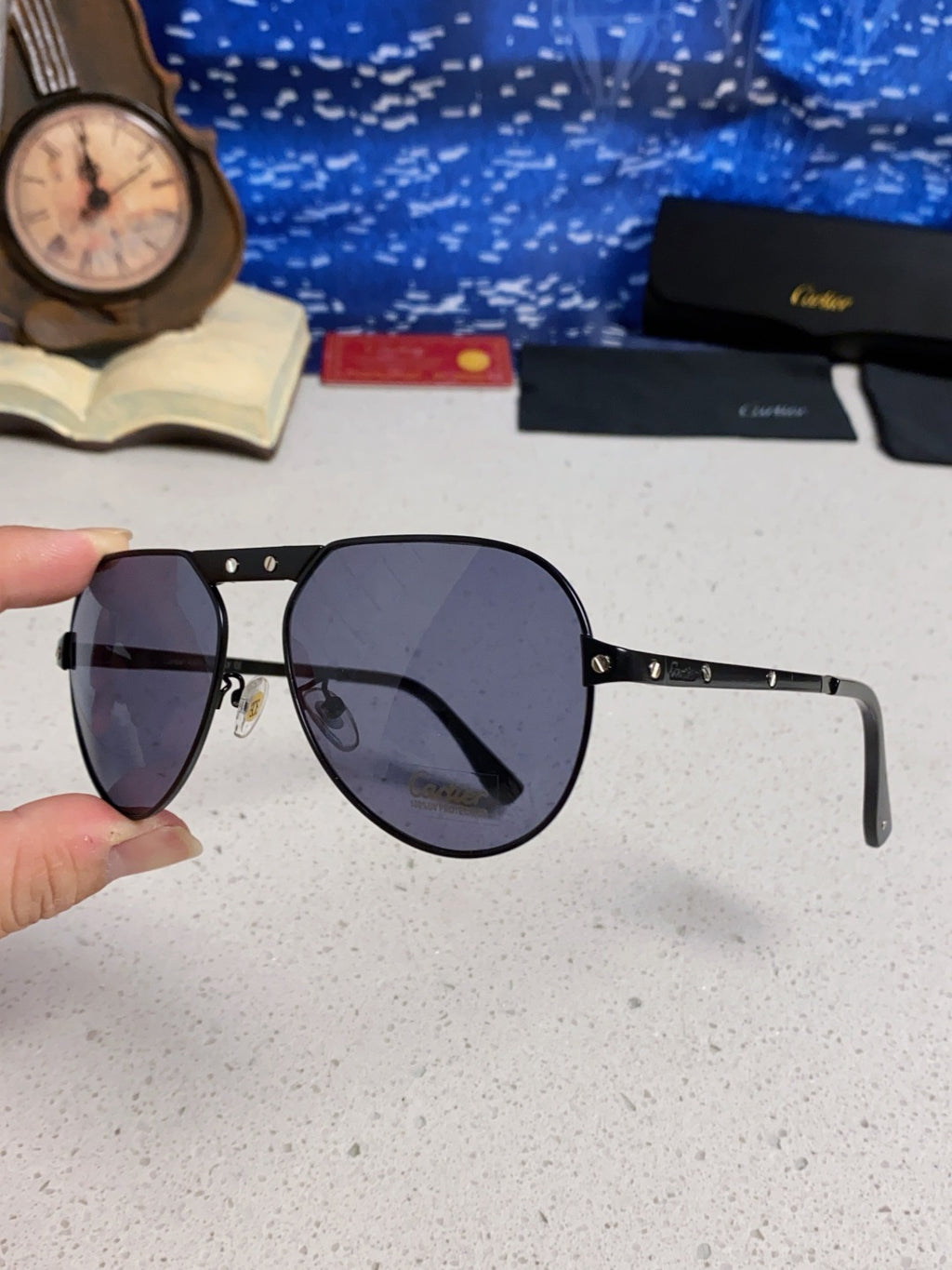 Cartier Folding Fashion Gray Lens Sunglasses for Men & Women - detail image 6