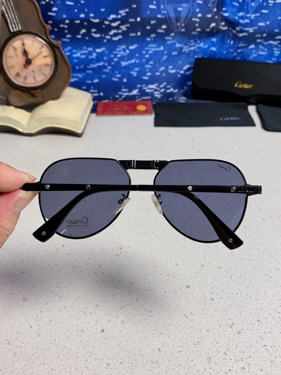 Cartier Folding Fashion Gray Lens Sunglasses for Men & Women - detail image 5