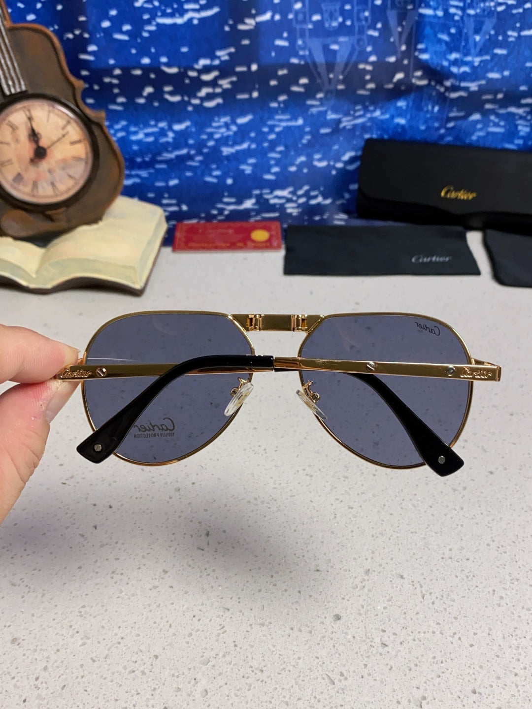 Cartier Folding Fashion Blue Lens Sunglasses for Men & Women - detail image 5