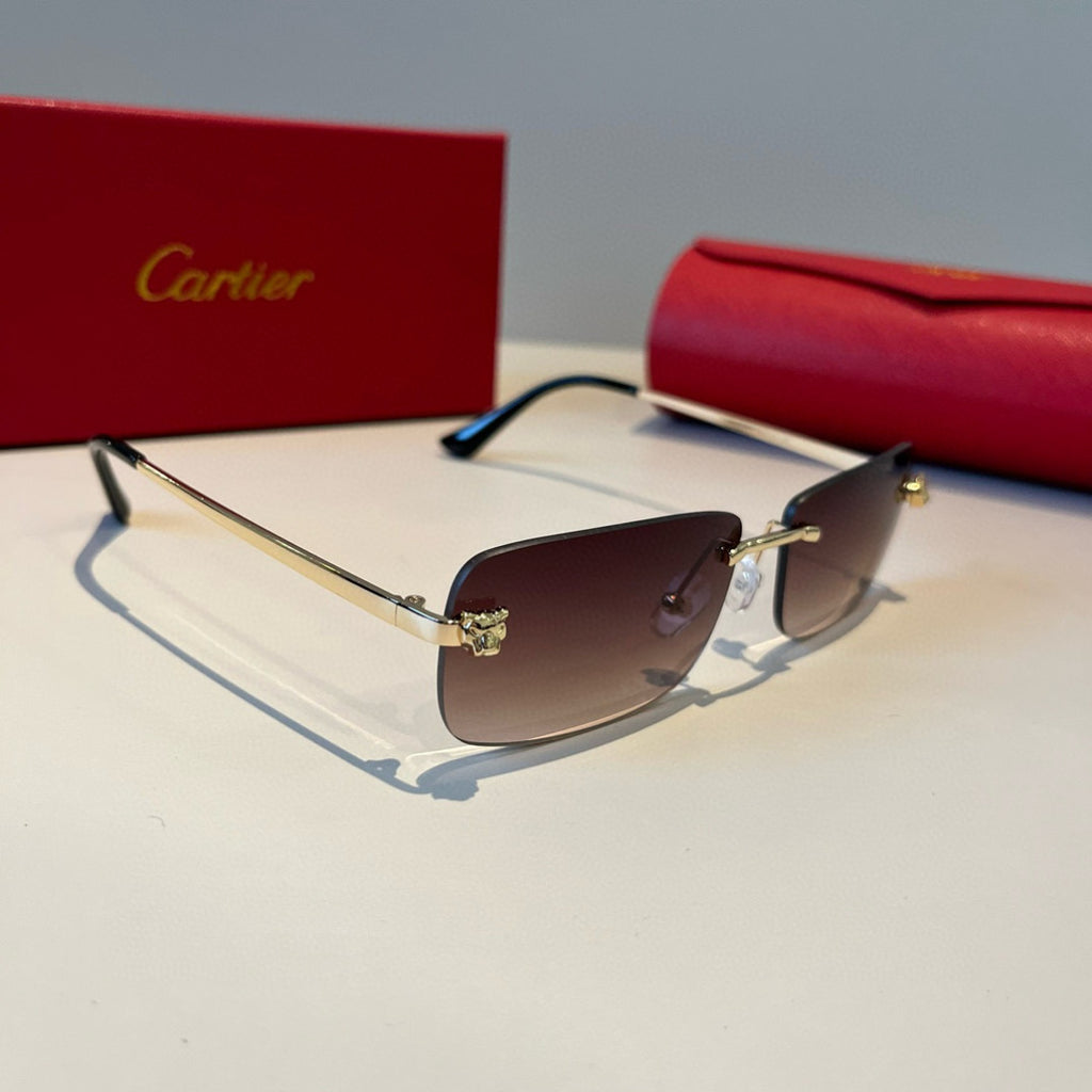 Cartier Lightweight Metal Rimless Red Lens Sunglasses for Men & Women - 998273