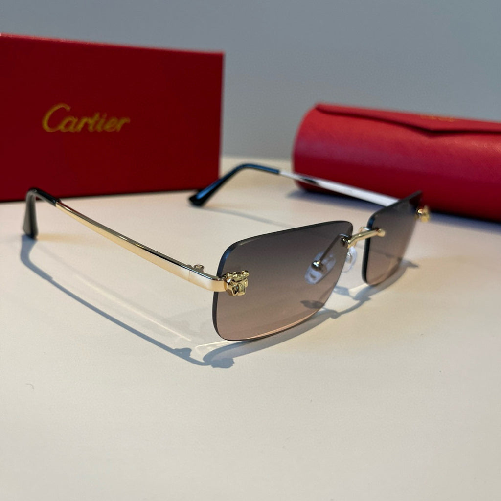 Cartier Lightweight Metal Rimless Brown Lens Sunglasses for Men & Wom - 998275