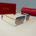Cartier Lightweight Metal Rimless Brown Lens Sunglasses for Men & Wom - 998275