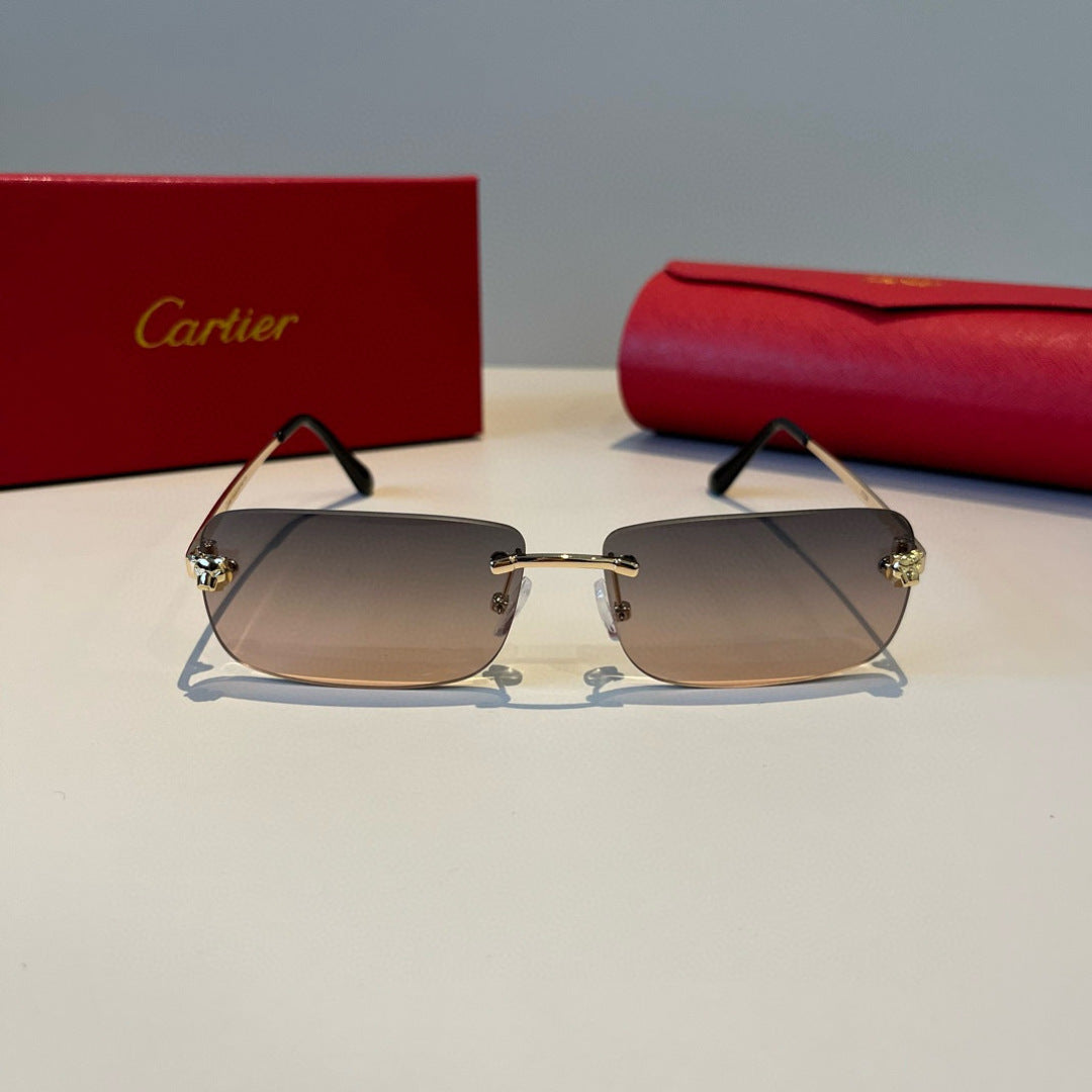 Cartier Lightweight Metal Rimless Brown Lens Sunglasses for Men & Wom - 998275 - detail image 2
